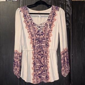 Free People Wildest Moments Peasant Lace-Up Boho Top